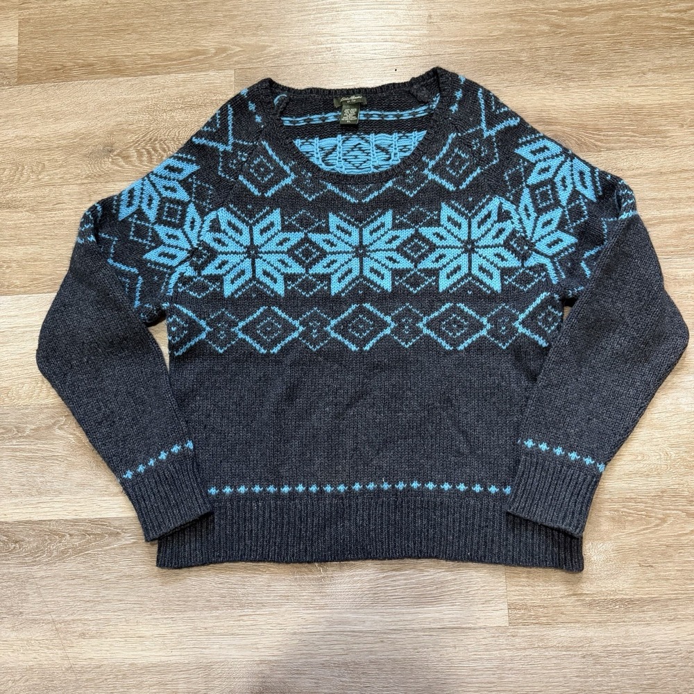 VTG Y2K Eddie Bauer Fair Isle Nordic Angora Rabbit Blend Blue/Gray Women's XL